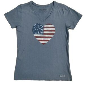 Life is Good Blue Heart Flag T-shirt